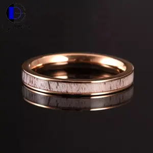 Gentdes Jewelry Rose Gold Women Titanium Inlay Antler Wedding Band Women's Antler Engagement Rings Hand-Made Antler Rings