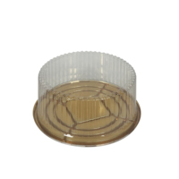 Boîte à gâteau jetable thermoformée en gros, 8/10/12/14 pouces, en plastique PET de qualité alimentaire, dorée de luxe, avec couvercle haut pour gâteau éponge