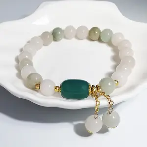Pulsera de cuentas de ágata y esmeralda de Jade Natural, brazalete ajustable, joyería