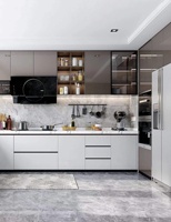 Lemari Dapur Kayu Solid Modular dengan Pintu Kaca dan Lampu LED-Desain Modern yang Dapat Disesuaikan