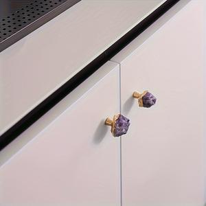 Pomo de latón de lujo ligero con cristal de amatista y fluorita para cajones, puertas de armario, muebles y zapateros - Product Image 2