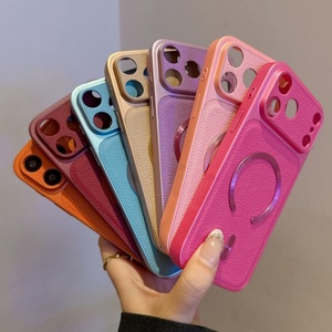 Nueva funda protectora magnética a prueba de golpes de cuero colorida para iPhone 13 14 15 16 17 Pro Max, venta al por mayor de fábrica. - Product Image 2