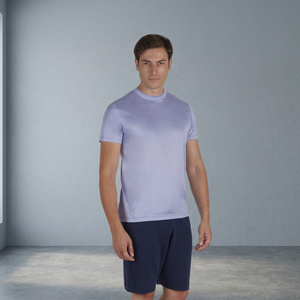 Camiseta Lisa Informal Lila de Jersey Sólido de Alta Calidad para Hombre, con Mangas Cortas y Cuello Redondo, 100% Algodón Teñido, Estilo Italiano - Product Image 3