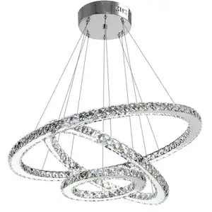 Kristall moderne LED-Decken armaturen Esszimmer-Pendel leuchten Zeitgenössisch 3-Ringe verstellbar Edelstahl-Kronleuchter