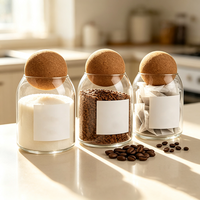 Pot en verre transparent avec bouchon en liège rond pour le stockage de grains de café, noix, sucre, thé