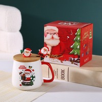 Tasse en céramique de Noël avec couvercle et cuillère mignon père noël conception d'arbre de noël classique transfrontalier tasse d'eau cadeau pour la fête
