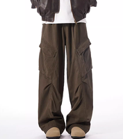 Pantalon Cargo Homme Olive Oversize Ample Coupe Ballon Jambe Large Taille Haute Poches à Rabat Angulaires Plissé Streetwear Vente en Gros