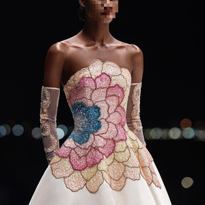 Abiti <span class=keywords><strong>da</strong></span> Sera Musulmani di Lusso <span class=keywords><strong>da</strong></span> <span class=keywords><strong>Donna</strong></span> per Matrimonio Color Beige con Farfalle in Raso e Perline Scollo a Cuore Lsz513 - Product Image 6