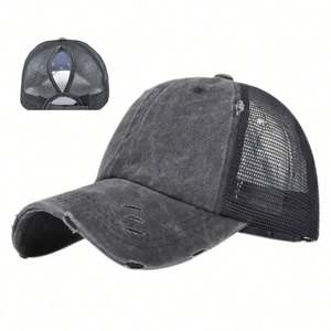 Wholesale Women's <b>Light</b> Version Multicolor 6 Panels Baseball Cap New Ponytail Washed <b>Net</b> Cap - Product Image 1