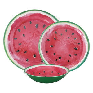 18-Piece Watermelon Floral Melamine Dinnerware Set Round Plate <strong>Bowl</strong> for Summer Picnics Camp Holidays Factory Direct Free Sample - Product Image 4
