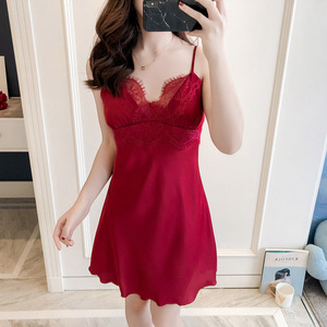 Sexy Babydoll Two-piece Set <strong>Long</strong> Nightgowns Loose Lingerie Home Wear Women Silk <strong>Nighties</strong> - Product Image 5