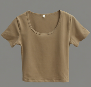 Top corto de cuello redondo de verano: un pequeño truco para la cintura pequeña, versátil para que los hotties muestren la <span class=keywords><strong>camiseta</strong></span> de piernas largas para mujer - Product Image 5