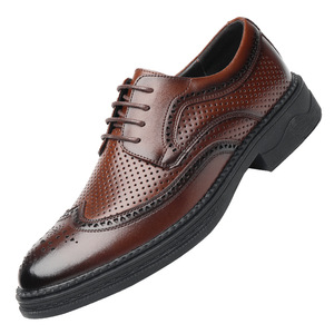 Chaussures habillées en cuir pour hommes, style Oxford, à bout pointu, respirantes, pour l'été, à lacets, motif uni, semelle extérieure en caoutchouc - Product Image 5