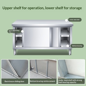 Plan de travail commercial en acier inoxydable avec armoire de rangement à porte coulissante, <span class=keywords><strong>comptoir</strong></span> de <span class=keywords><strong>cuisine</strong></span> robuste pour restaurant <span class=keywords><strong>et</strong></span> atelier - Product Image 2