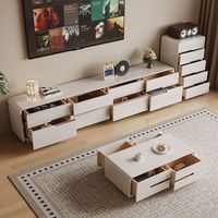 Mueble de TV Moderno de Lujo en Madera Sólida con Luces LED y Mesa de Centro con Cajones, Diseño Flotante de Última Moda para Sala de Estar