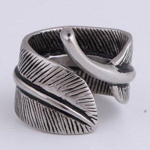 Feather Shape Stainless Steel <b>Ring</b> For Women Gift Jewelry <b>Silver</b> Color <b>Adjustable</b> Size Fashion <b>Rings</b> - Product Image 1