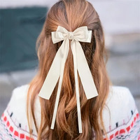 Grands nœuds en satin pour cheveux avec ruban, pince à cheveux à longue queue, accessoire en tissu, style doux, coiffure classique pour femmes, usage quotidien