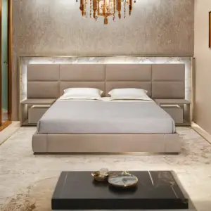 Conjunto de mobília de quarto para casa de luxo moderno e elegante cama king size com cabeceira