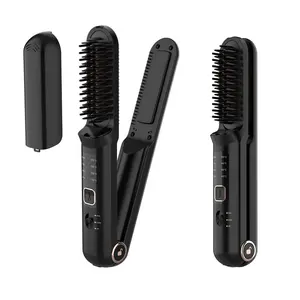 Custom Heated 2 In 1 USB Mini Hot Comb Cordless Hair Straightener Comb Wireless Hair Straightener Brush