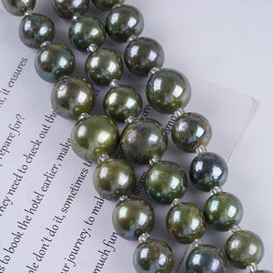 Edison Round <b>Beads</b> 18cm 13-17mm Natural Freshwater Pearls White & Green Dyed DIY <b>Bracelet</b> Jewelry <b>Bead</b> Loose Pearls - Product Image 2