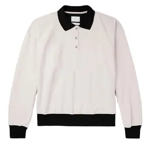 Fabricante Streetwear Plain manga larga lujo Golf hombres polos blanco abotonado tela gruesa Casual de punto liso teñido