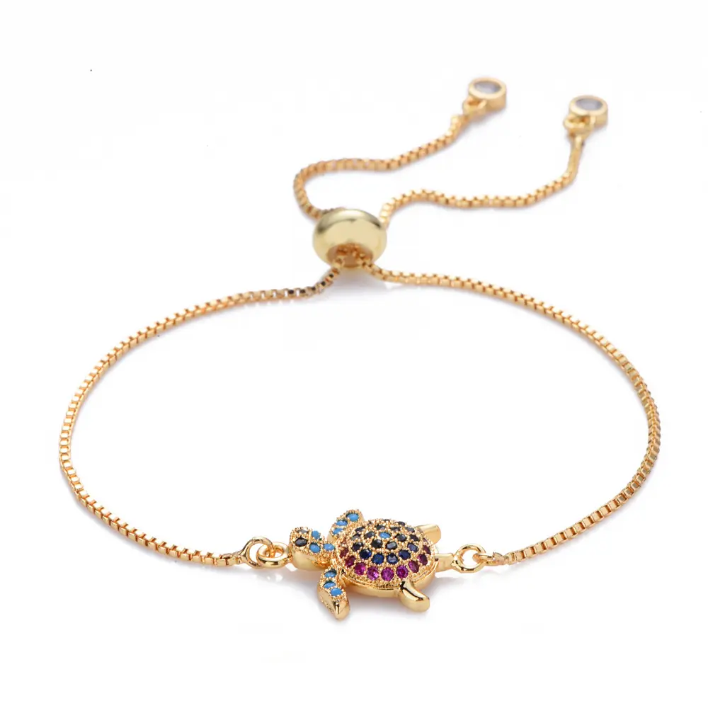 Bracelet de tortue de mer en Zircon, pour femme, plaqué or véritable, CZ, tendance, collection