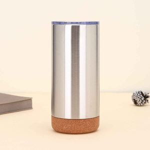 Gobelet isotherme en acier inoxydable bleu clair avec base en liège, double paroi, isolation sous vide, mug de voyage - Product Image 5