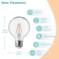 Ampoule LED à filament G125 G40, 2W, 250lm, AC110-130V, base E26, dimmable, décorative, vintage, certifiée ETL, CRI 80, vente en gros OEM