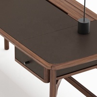 Nouveau bureau d'écriture en bois massif de style chinois avec tiroir et rangement, surface en cuir de luxe, finition en noyer, bureau d'ordinateur en bois pour le bureau