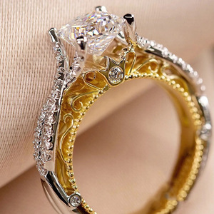 Anello Bicolore a Forma Quadrata, Design in Stile Palazzo, Anello da Dito per Donne - Product Image 3