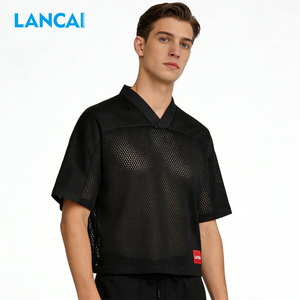 T-shirt Lancai pas cher pour homme, 100 % polyester, col en V, coupe ample, séchage rapide, manches courtes, maillot en maille imprimé - Product Image 2