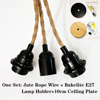 Suspension en corde de jute avec support de lampe E27 en bakélite, kit de fixation pour éclairage de plafond, support de câble et douille de lampe