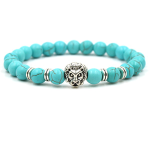 Pulsera de Cuentas de Piedra Volcánica Turquesa con Cabeza de León, Diseño de Animal, Unisex, a la Moda, Única, Venta Directa de Fábrica, Yiwu - Product Image 5