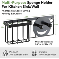 Support de rangement pour évier de cuisine en acier inoxydable inaltérable avec ventouse, finition brossée, pour torchons et bouchons d'évier