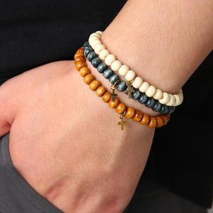 Okp commercio estero europeo americano religioso a forma di croce di legno con perline bracciale elasticizzato Set di vendita calda transfrontaliera nero Unisex - Product Image 1