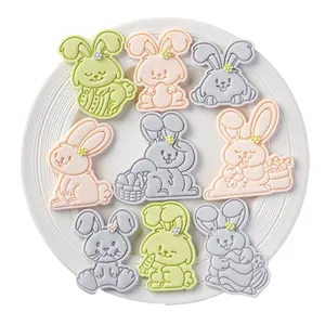 Pasen Konijntje 3d Patroon Fondant Biscuit Chocolade Klei Cutter Stamper Mal En Koekjessnijder Embosser Stempel