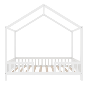 White House Shaped Montessori Floor <strong>Bed</strong>, Twin Kids <strong>Bed</strong> Frame with Canopy &amp; High Railings - Product Image 5