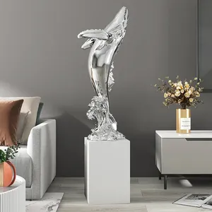 Sculpture de queue de baleine réaliste en FRP pour décoration intérieure, grande sculpture de baleine sautant sur la plage - Product Image 2