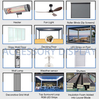 Pergola en aluminium haut de gamme avec toit à lames orientables rétractables et portes vitrées pour section de restauration extérieure de café commercial