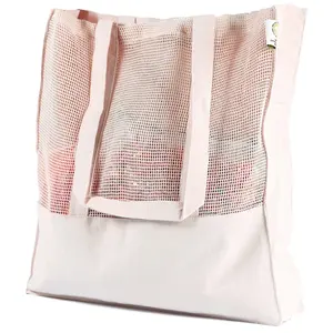Bolsa de compras de algodón orgánico con malla, merchandising sostenible - Product Image 1