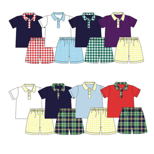 Monogrammed Baby <strong>Boy</strong> Summer Polo Shirt Shorts Set Kids White T Shirt Gingham Seersucker Shorts Children Beach Two Piece Set <strong>2026</strong> - Product Image 2