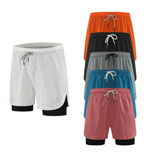 กางเกงกีฬาขาสั้นพร้อมซับใน แห้งเร็ว ระบายอากาศได้ดี สำหรับผู้ใหญ่ ทั้งชายและหญิง เหมาะสำหรับการฝึกซ้อม วิ่ง เล่นฟุตบอล สีขาว ส้ม ดำ น้ำเงิน เทา แดง - Product Image 1