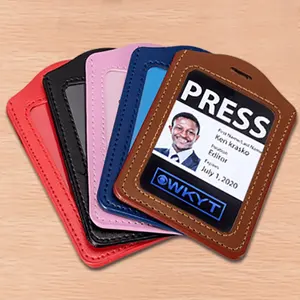 Horizontal PU Leather ID Card Name Badge Holder Assort Colors with neck strap lanyard
