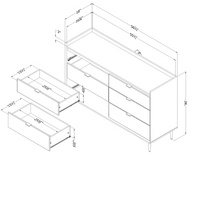 Commode de rangement moderne à 6 tiroirs en métal et panneaux de bois avec glissières à roulettes, finition brillante, pour salon, chambre et hôtel