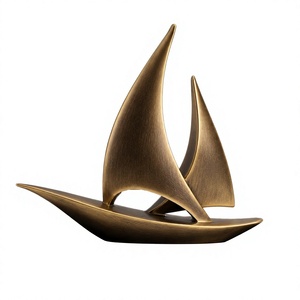 Resin Sailboat <b>Ornament</b> Sculpture Brass Color Irregular Decorative Statue for Entryway Office <b>Desk</b> Christmas Gift - Product Image 3