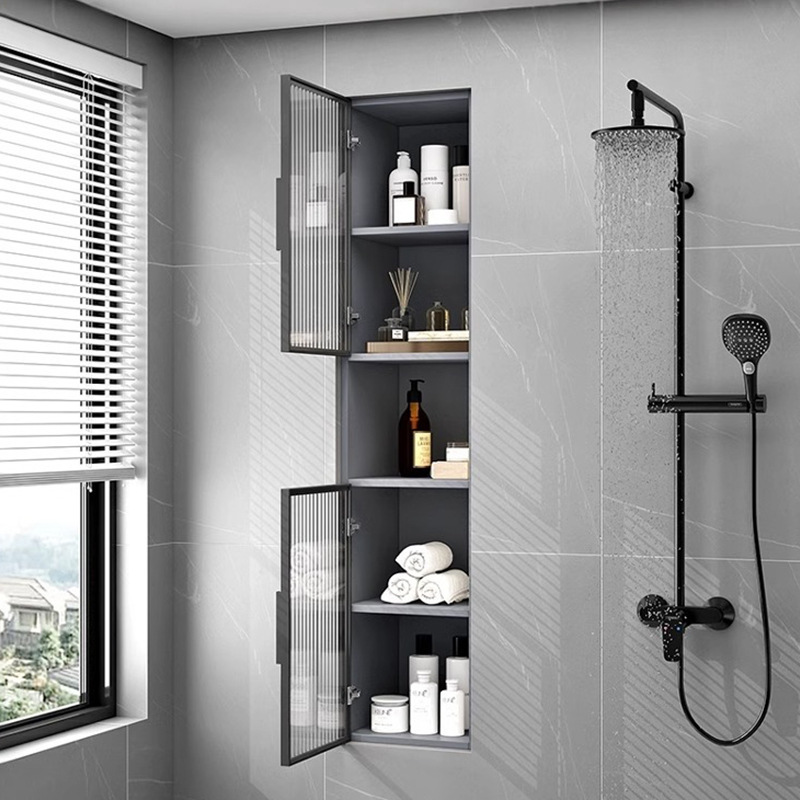 Elegante nicho de pared negro de cinco capas/cuatro capas con puerta