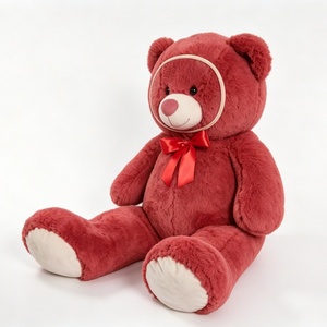 Customized Teddy bear with red bow, <b>Large</b> red stuffed bear, Sitting red ribbon teddy bear, Wine red teddy bear - Product Image 3