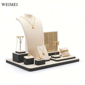 WEIMEI Beige Microfiber <b>Jewelry</b> <b>Display</b> Set Golden Stand Necklace Ring <b>Display</b> - Product Image 3
