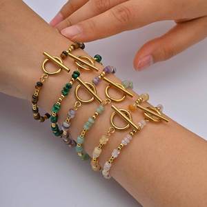 Pulsera de Moda de Acero Inoxidable con Cuentas de Arroz Coloridas y Cuentas de Ojo de Tigre Natural, Diseño con Cierre OT, Joyería Moderna Impermeable - Product Image 1