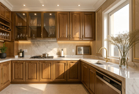 Armoires de cuisine sur mesure en bois massif sculpté de luxe avec armoire à vin en verre pour villa de style européen
